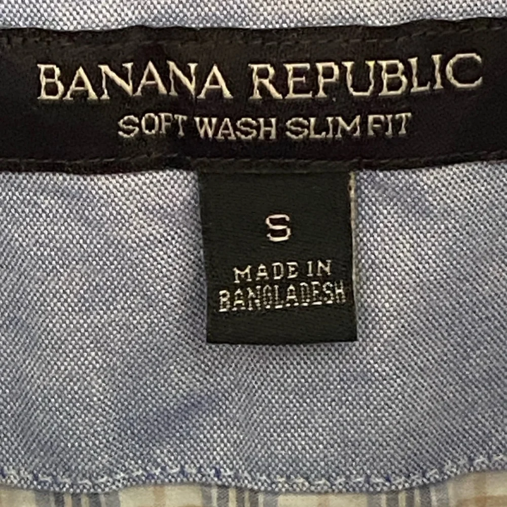 Banana Republic Men's Slim Fit Soft Wash Blue Plaid Long Sleeve Shirt Small